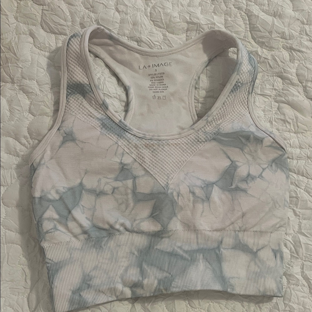 Women's Marble Sports Bra - Blue and White
